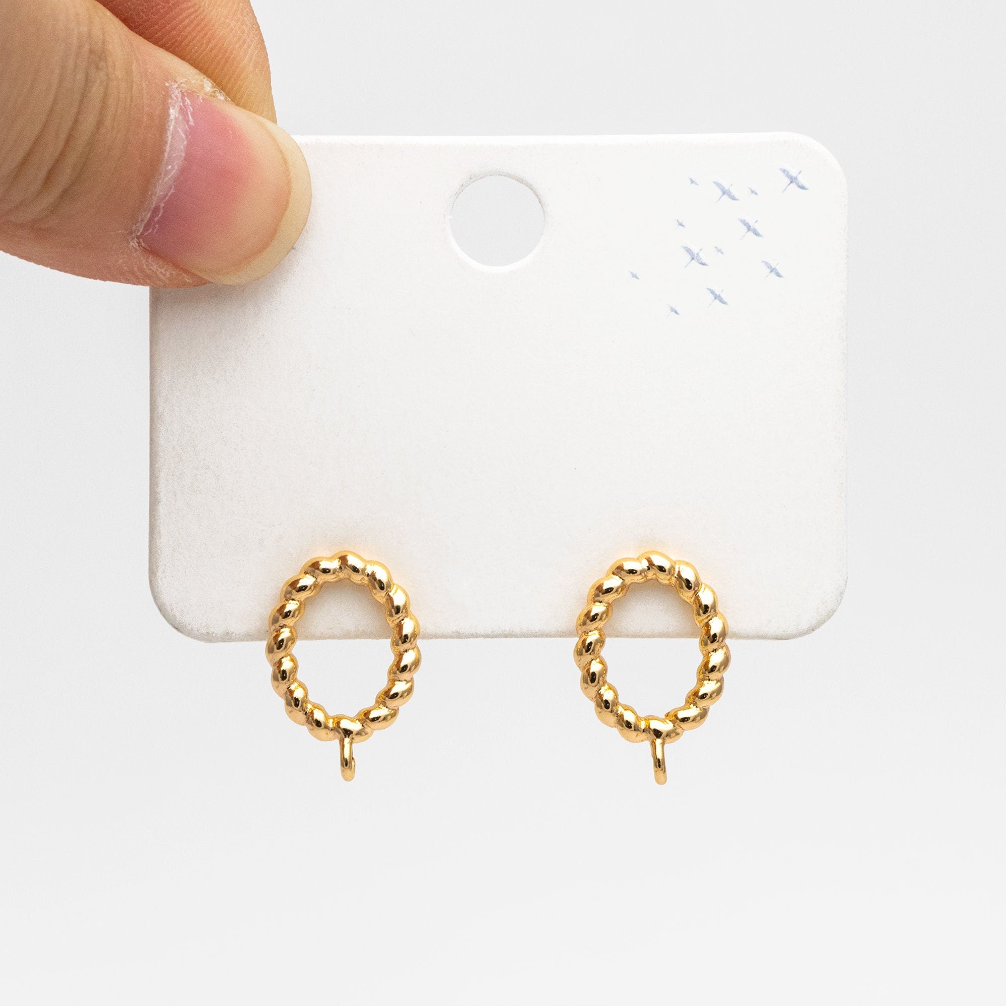 10pcs Gold Twist Oval Hoop Ear Posts, Oval Circle Stud Earrings, DIY Earring Findings (GB-3547)